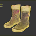 Brown Rain Boots With White Cuffs Beige Soles Red Logo And Distressed Details
