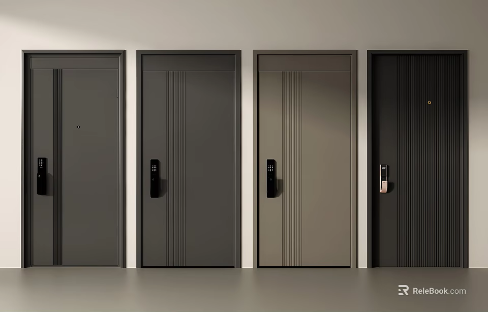 Various Stylish Security Doors With Different Panel Designs And Secure Lock Systems 3d model 