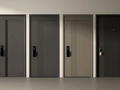 Various Stylish Security Doors With Different Panel Designs And Secure Lock Systems 3d model