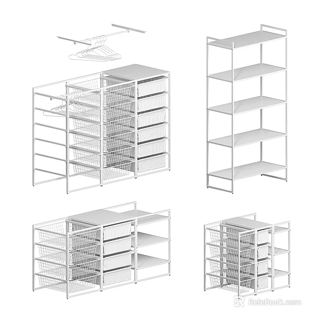 White Multi layer Grid Design Storage Display Shelves With Drawers And Metal Frames 3d model 