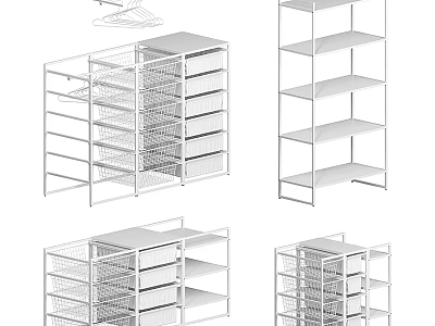 White Multi layer Grid Design Storage Display Shelves With Drawers And Metal Frames 3d model