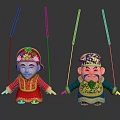 Traditional Folk String Puppets In Colorful Costumes With Decorative Hats And Strings
