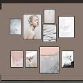 Modern Minimalist Photo Wall With Frames Portraits Feathers Clouds And Abstract Patterns 3d model