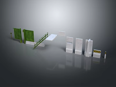 3D Model Displaying Facilities with Green Barriers White Railed Platform and Miniature Figure 3d model