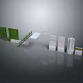 3D Model Displaying Facilities with Green Barriers White Railed Platform and Miniature Figure 3d model
