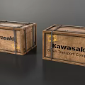 Wooden Crates With Kawasaki Logo And Bilan Transport Company Details Secured By Metal Straps