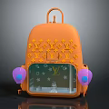 Stylish Orange Backpack With Gold Stars LV Logo Transparent Window And Purple Decorations