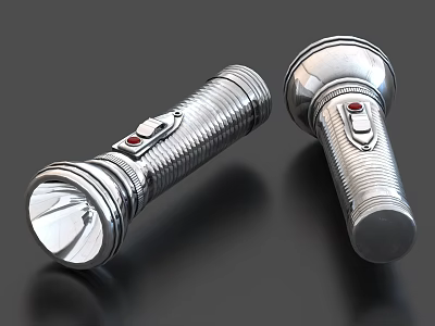 Silver Flashlights With Sleek Design And Red Buttons 3d model