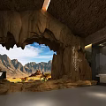 Museum Exhibition Hall Interior With Ancient Relics Display Cases And Rock Wall Lighting
