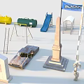 Outdoor Scenic Components With Yellow Green Tanks Slide Swing Blackridge Banner And Monument
