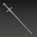 Ancient Decorative Sword With Red Gemstone Pommel And Silver Sharp Blade