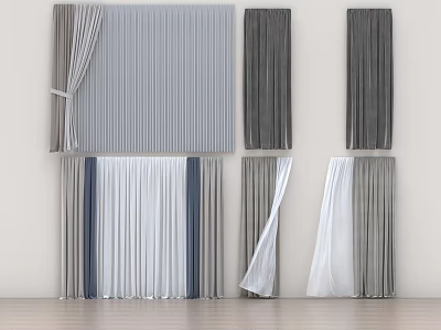 Modern Curtains Collection With Gray White And Pleated Panel Designs For Home Interior Decor 3d model