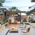 Modern Courtyard Garden Design With Wooden Deck Outdoor Seating And Green Plants