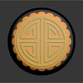 Orange Mooncake With Intricate Traditional Blessing Pattern On Black Base 3d model