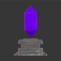Glowing Purple Geometric Crystal Perched On Weathered Stone Pedestal