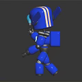Shiny Blue Metallic Robot Holding Glowing Light Bulb On Dark Reflective Surface