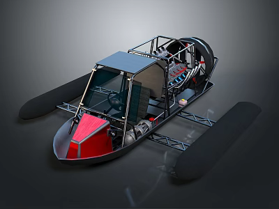 Black Red Hovercraft With Transparent Windshield Metal Frame And Floats 3d model