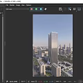 Aerial View Planning of Modern Tall Skyscraper with Glass Curtain Wall in Urban Cityscape