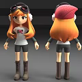 Cute Dolls With Orange Hair Aviator Goggles Red Plaid Hat White T-shirt Green Sleeves Brown Boots