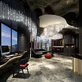 Luxury Modern Clubhouse Interior Design With Crystal Chandelier Large Windows And Marble Floor