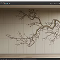 Light Color Wooden Panel Background Wall With Decorative Plum Blossom Branch Design