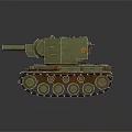 Military Green Tank With Turret Cannon Heavy Tracks And Armor Plates