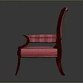 Comfortable Classic Armchair With Red And White Striped Fabric And Wooden Legs