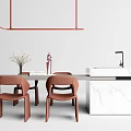 Modern Dining Table Set With Brown Chairs And Marble Countertop Decorative Items 3d model