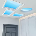 Modern Interior Ceiling Design With Square And Round Skylights And White Walls 3d model