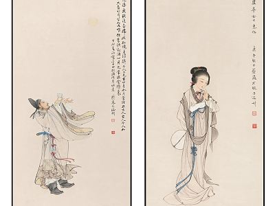 Chinese figure painting traditional elegant figure hanging painting combination model