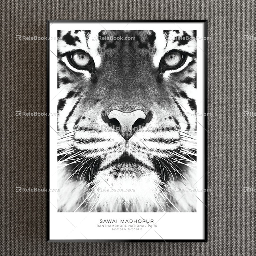 Nordic Animal Painting Grey Study Animal Tiger Decorative Painting 3d model