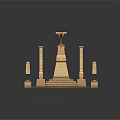 Ancient Egyptian Themed Scene With Golden Eagle Sculpture Stepped Pedestal Tall Columns And Stone Steles