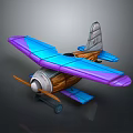 Vintage Space Aircraft 3D Model With Blue Purple Wings Wooden Metal Body And Propeller