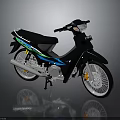 Black Motorcycle With Blue Green Stripes Black Seat Silver Wheels And Headlight