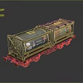 Vintage Train Model Featuring Rusty Green Brown Cargo Cars With Advertisements And Reflective Surface