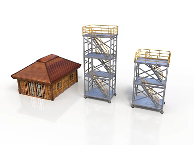 Industrial Metal Tower Equipment Featuring Staircases Safety Railings And Platforms 3d model