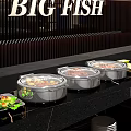 Buffet Station With Stainless Steel Chafing Dishes Covered Containers And Assorted Food