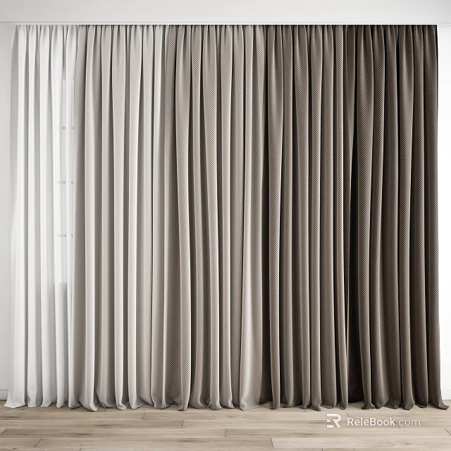 Modern Curtains In Light Dark Neutral Tones With Textured Fabric And Elegant Drape 3d model 