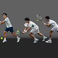 Men Playing Tennis With Rackets And Balls In Different Dynamic Action Poses 3d model