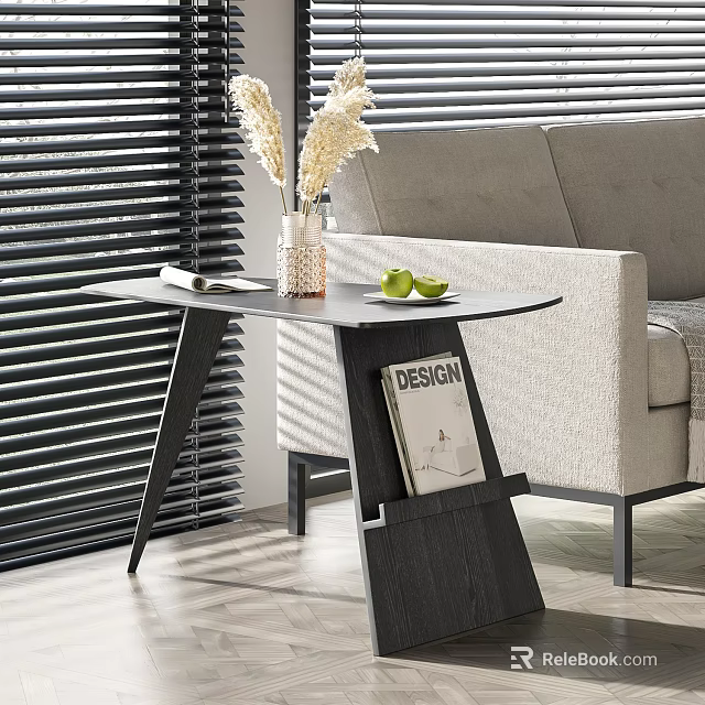 Modern Living Room Side Table With Vase Dried Flowers Green Limes And Design Book 3d model 