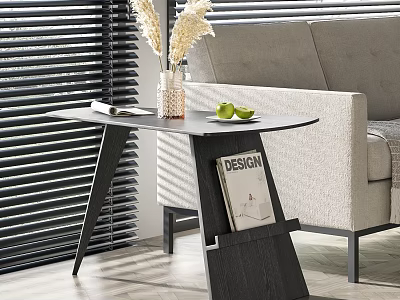Modern Living Room Side Table With Vase Dried Flowers Green Limes And Design Book 3d model