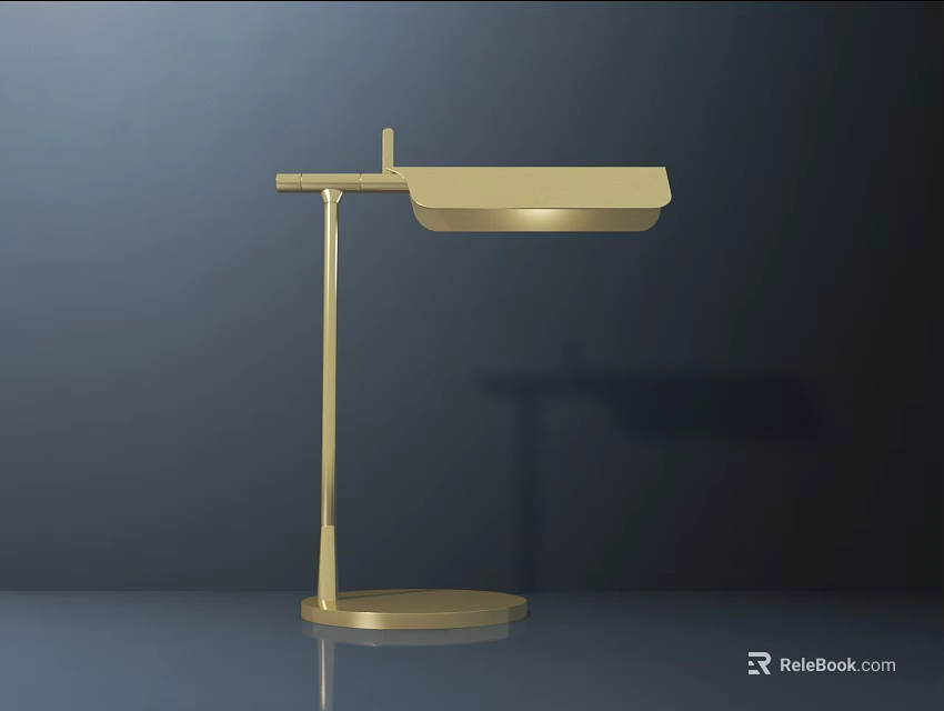 Golden Modern Table Lamp With Adjustable Arm And Circular Base On Dark Surface 3d model 