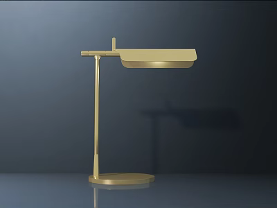 Golden Modern Table Lamp With Adjustable Arm And Circular Base On Dark Surface 3d model