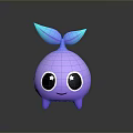 Cute Purple Cartoon Game Movie Character With Big Eyes And Leafy Head