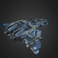 Futuristic Spaceship 3D Model With Blue Yellow Accents And Detailed Mechanical Parts