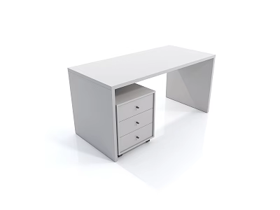 Modern White Desk With Drawer Cabinet For Home Office Use 3d model