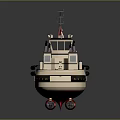 Wooden Tugboat with White Red Black Colors Upper Deck Railings Lifebuoy and Cabin Structure