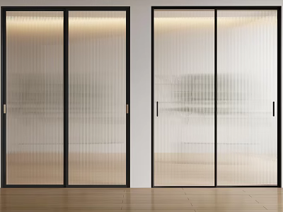 Modern Sliding Glass Doors With Vertical Stripes And Black Frames For Interior Design 3d model