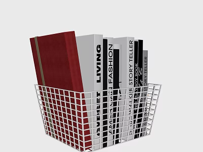 Books and Magazines Collection in Wire Basket with Living Fashion Story Artisan Themes 3d model