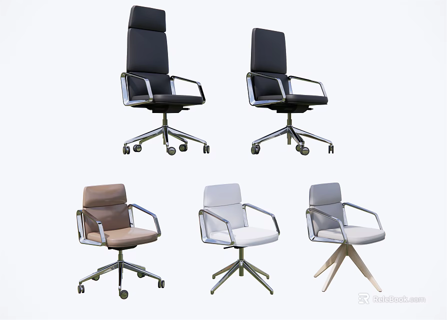 Stylish Office Chairs With High Back Design Various Colors Different Styles And Rolling Wheels 3d model